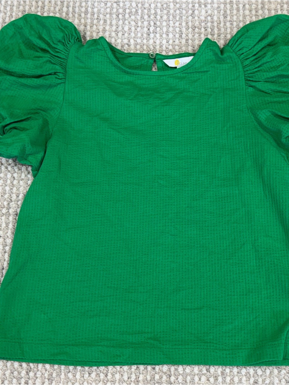 Boden T Shirt Crew Neck Short Puff Sleeve Textured Women’s Size 6 Green NEW